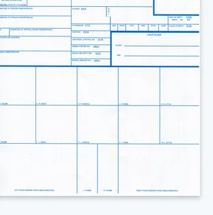Vorderseite einer FD-258 Applicant Fingerprint Card
